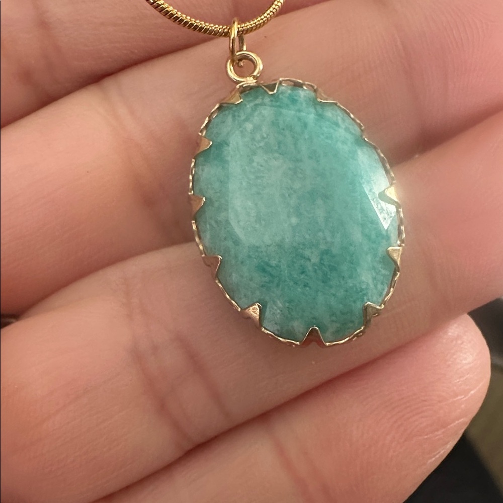 Aqua Stone Gold Adjustable Necklace Turquoise Amazonite Pendant Boho Coastal